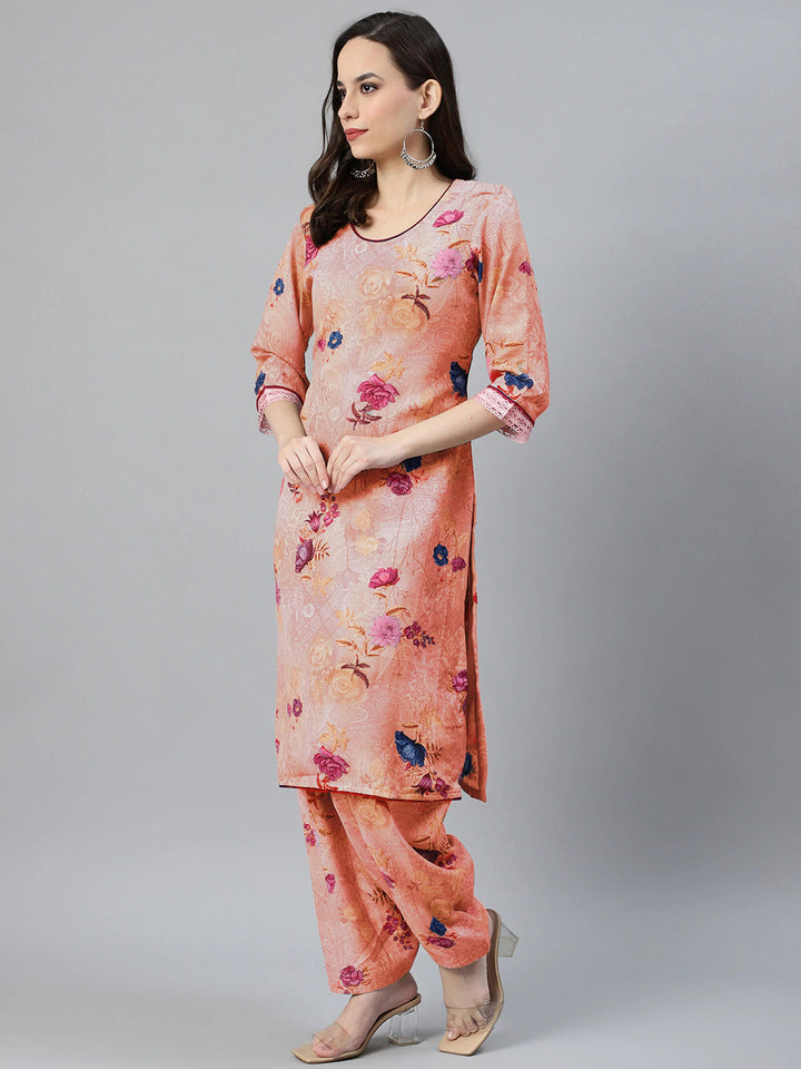 Pastel Digital Floral Print Dress Material with Chiffon Printed Dupatta