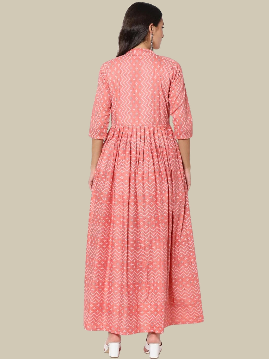 Ikat Inspire Printed Anarkali Kurta Set With Chiffon Tie & Dye Dupatta