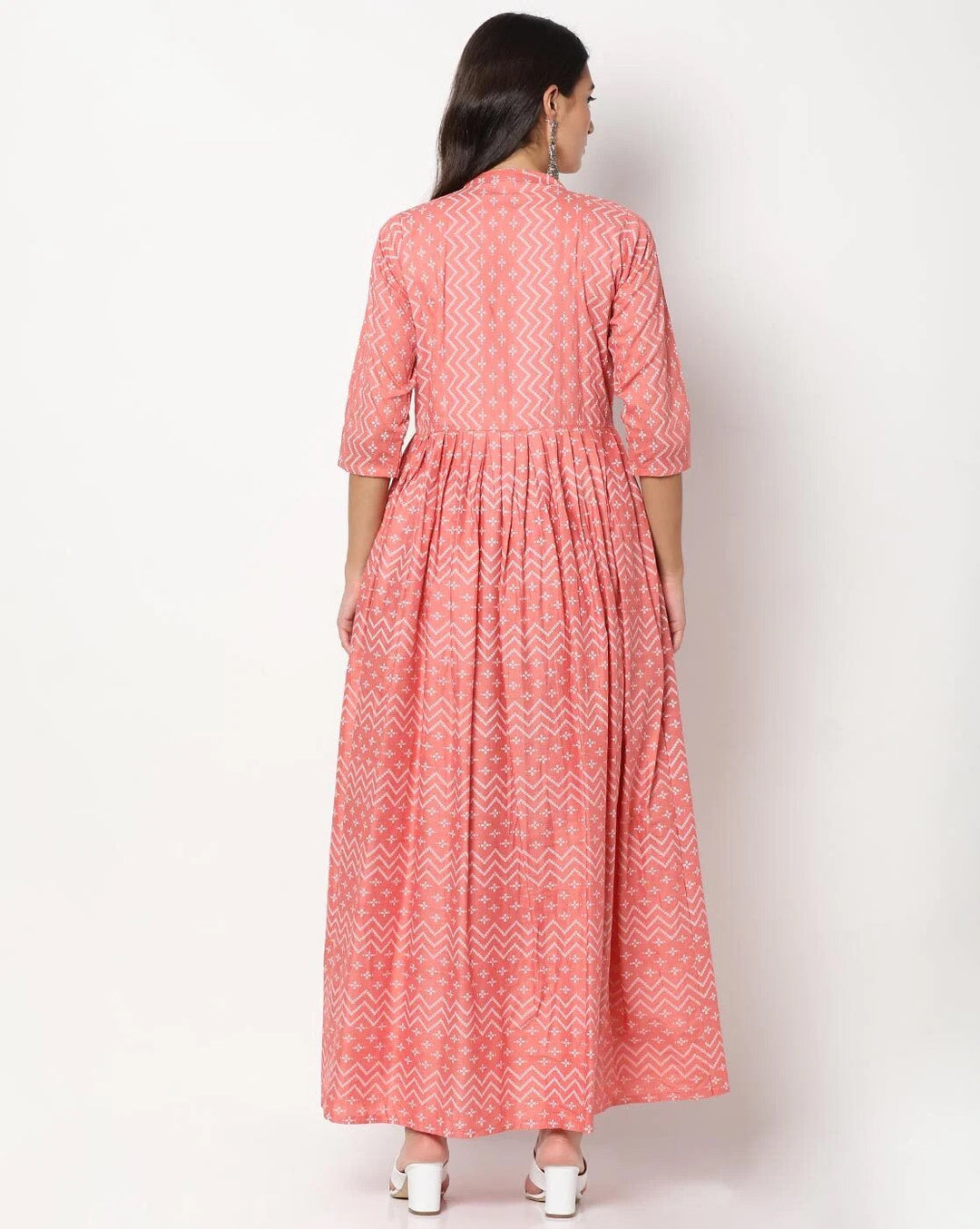 Ikat Inspired Printed Anarkali Set With Chiffon Tie and Dye Dupatta