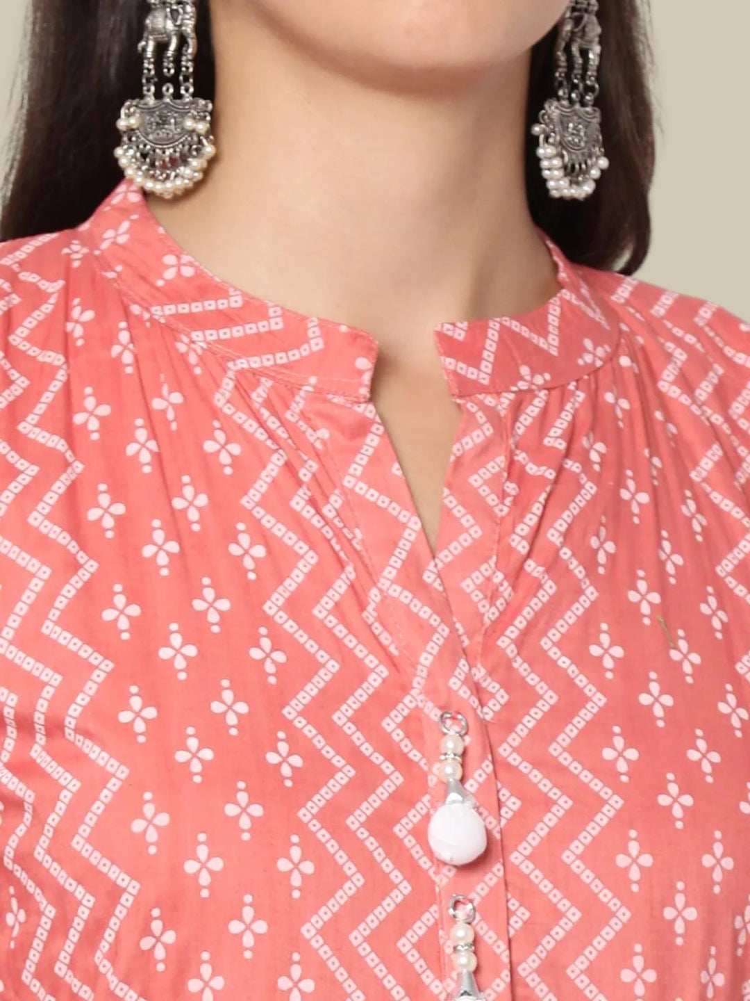 Ikat Inspire Printed Anarkali Kurta Set With Chiffon Tie & Dye Dupatta