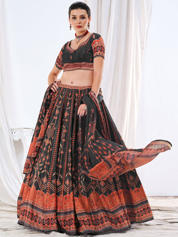Embellished Kalidar Lehenga Set with Tribal inspired Chiffon dupatta