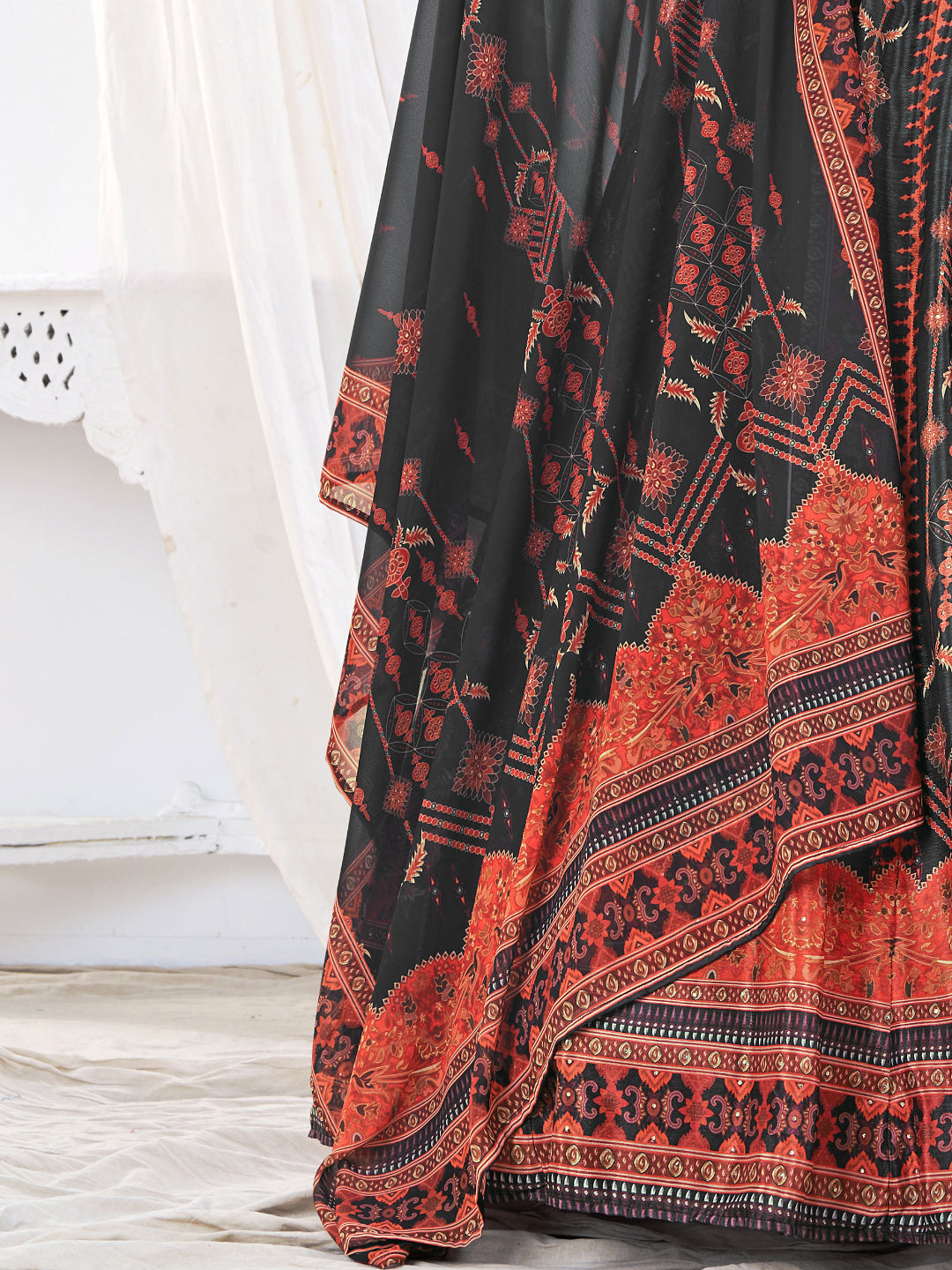 Embellished Kalidar Lehenga Set with Tribal inspired Chiffon dupatta