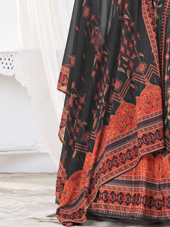 Embellished Kalidar Lehenga Set with Tribal inspired Chiffon dupatta