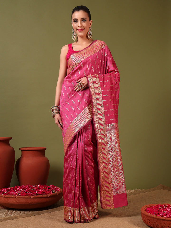 Banarasi Zari Woven Traditional Handloom Silk Saree with Intricate Floral Motifs