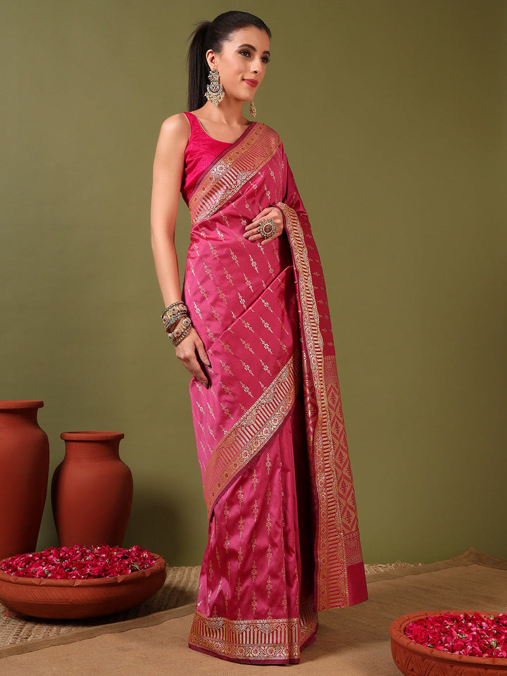 Banarasi Zari Woven Traditional Handloom Silk Saree with Intricate Floral Motifs