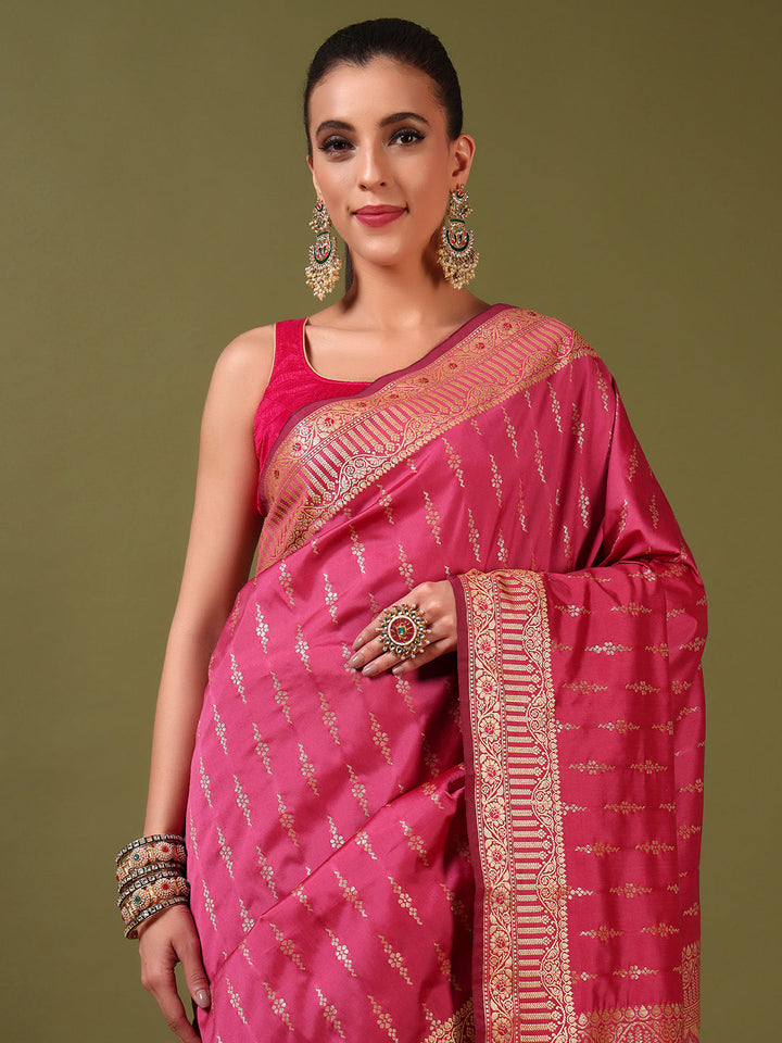 Banarasi Zari Woven Traditional Handloom Silk Saree with Intricate Floral Motifs