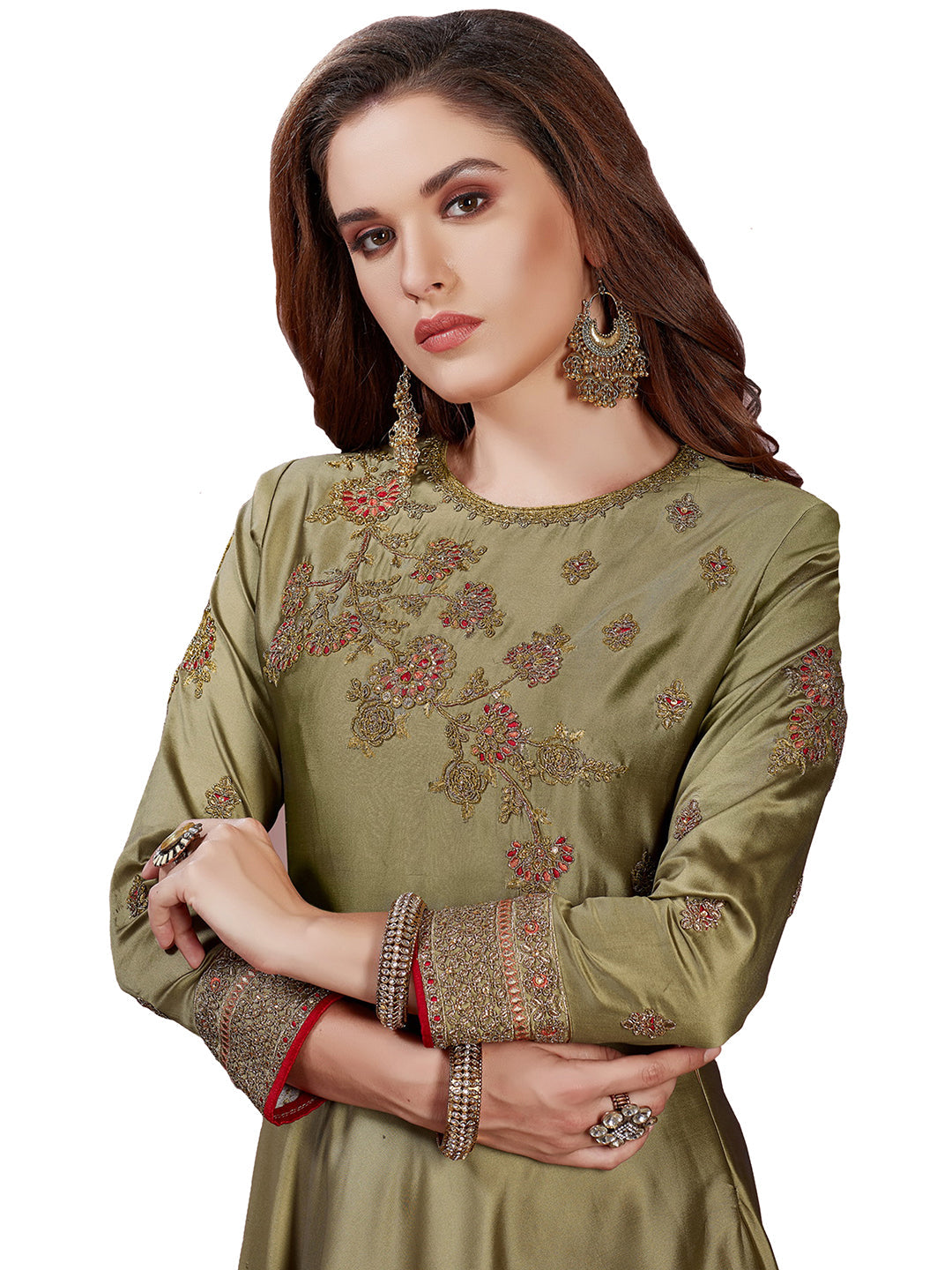 Embellished Gown with Zari Jeweled Pattern neckline