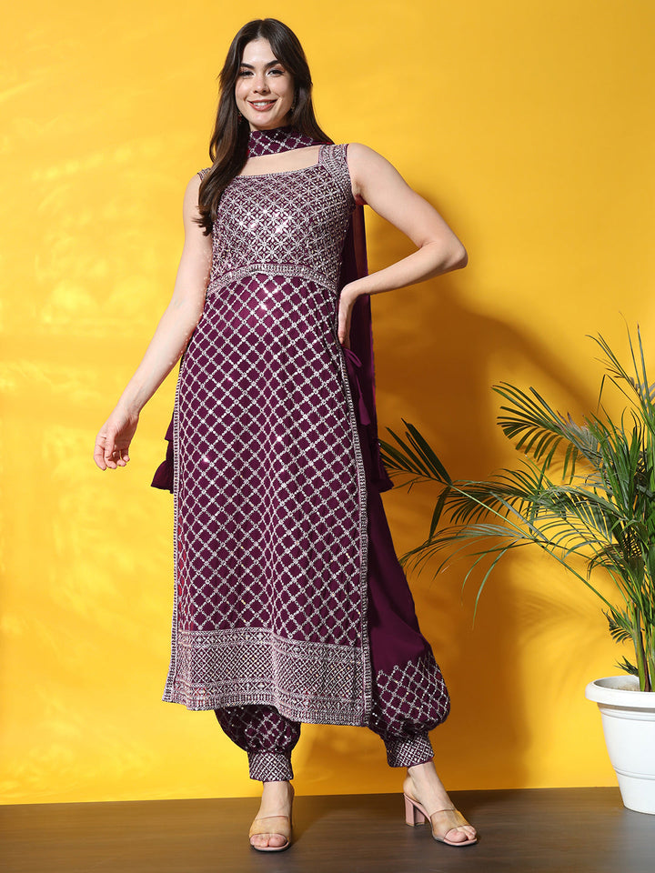 Nyraa Kurta Set with Afghan Harem Pants & Draped dupatta