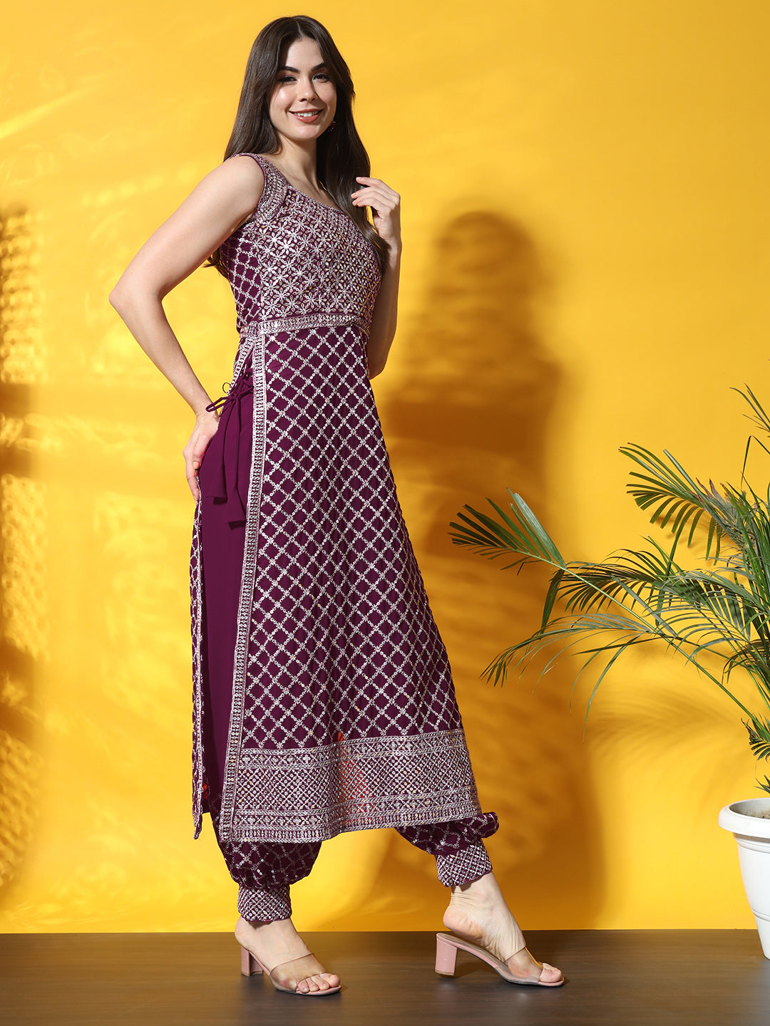 Nyraa Kurta Set with Afghan Harem Pants & Draped dupatta