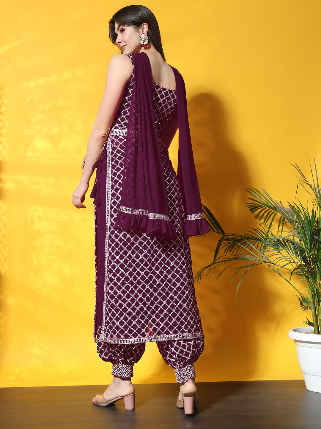 Nyraa Kurta Set with Afghan Harem Pants & Draped dupatta