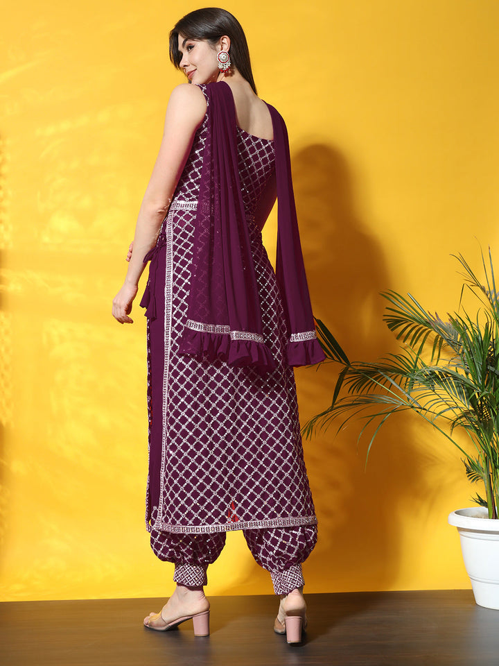 Nyraa Kurta Set with Afghan Harem Pants & Draped dupatta