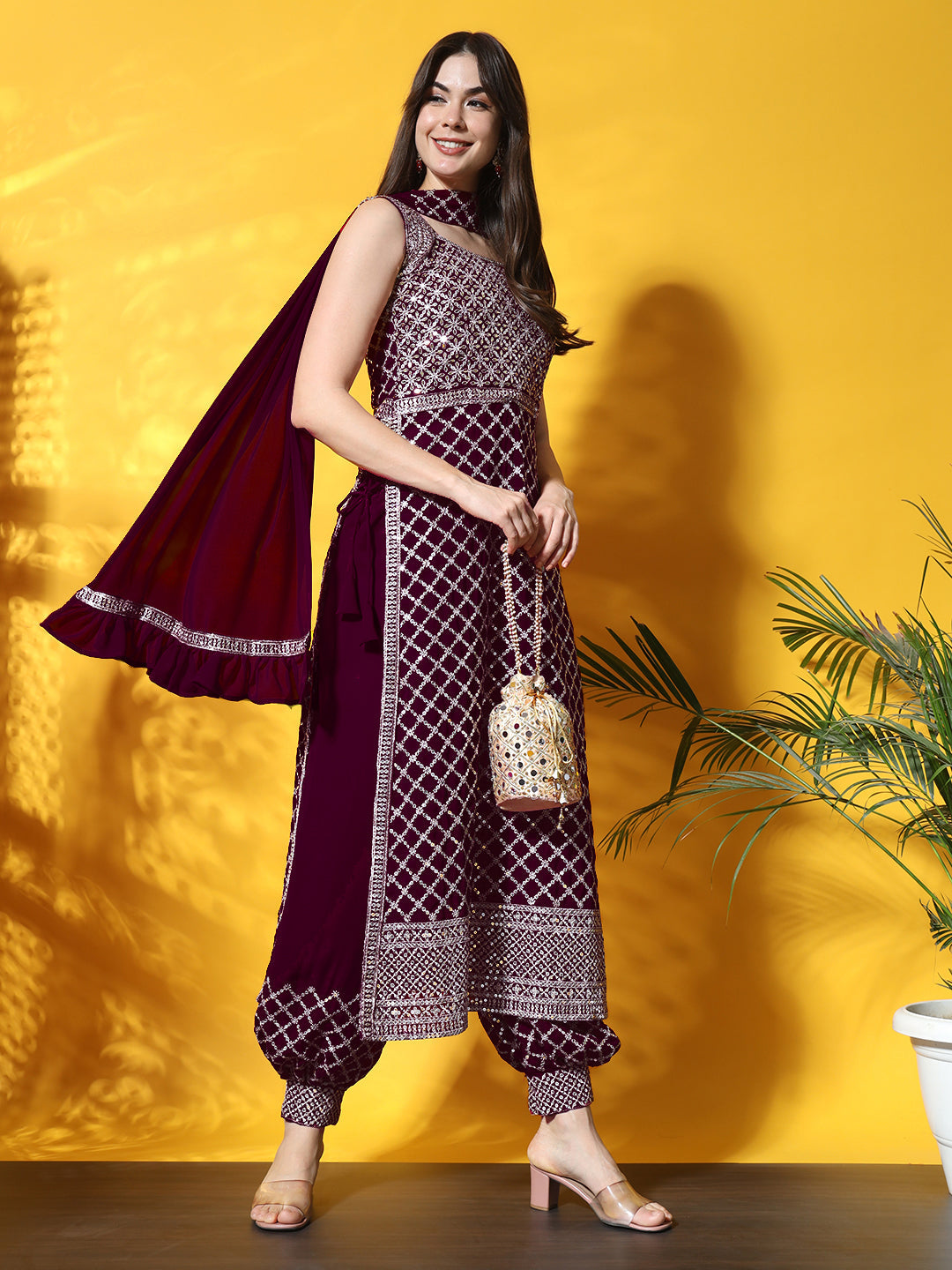 Nyraa Kurta Set with Afghan Harem Pants & Draped dupatta