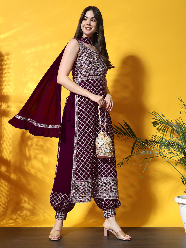 Nyraa Kurta Set with Afghan Harem Pants & Draped dupatta