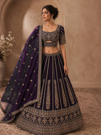 Georgette Lehenga Choli with Heavy Zari & Sequin Paisley Embroidery & Floral Buti Dupatta
