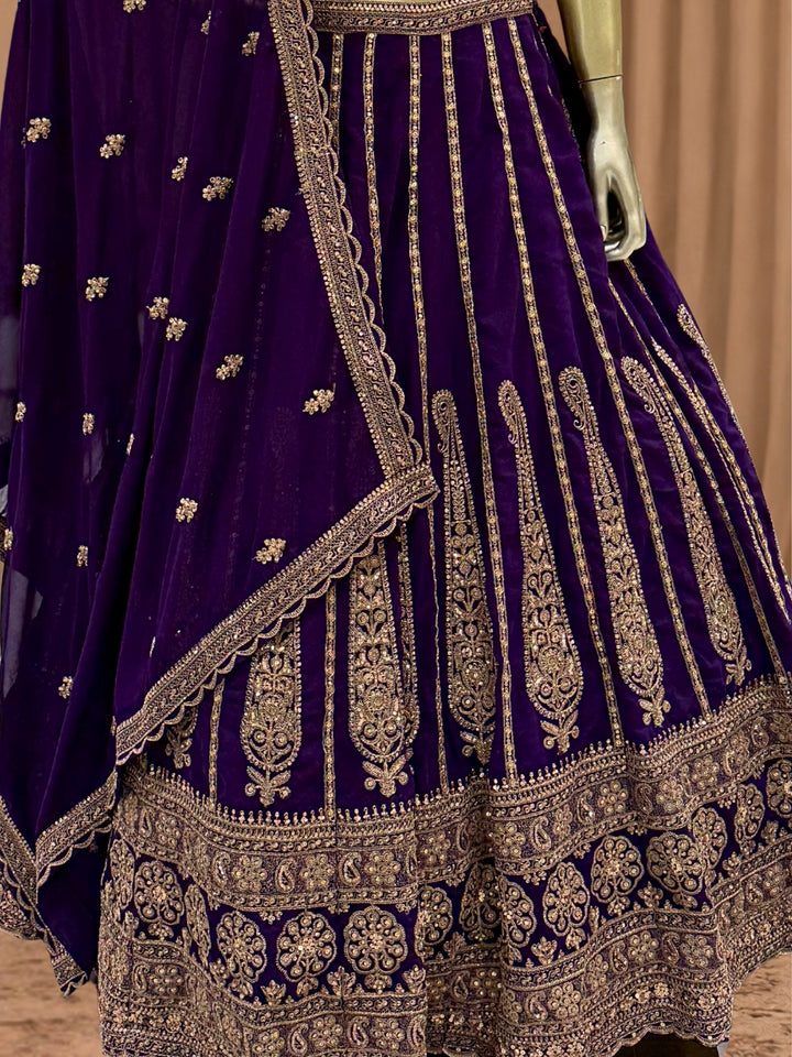 Georgette Lehenga Choli with Heavy Zari & Sequin Paisley Embroidery & Floral Buti Dupatta