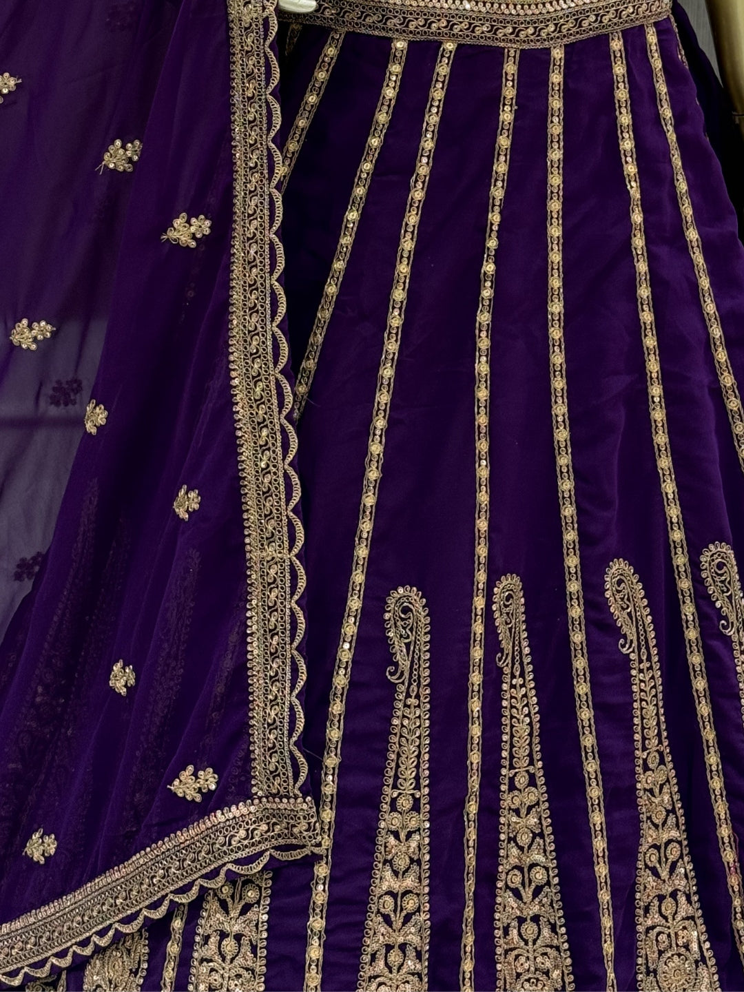 Georgette Lehenga Choli with Heavy Zari & Sequin Paisley Embroidery & Floral Buti Dupatta