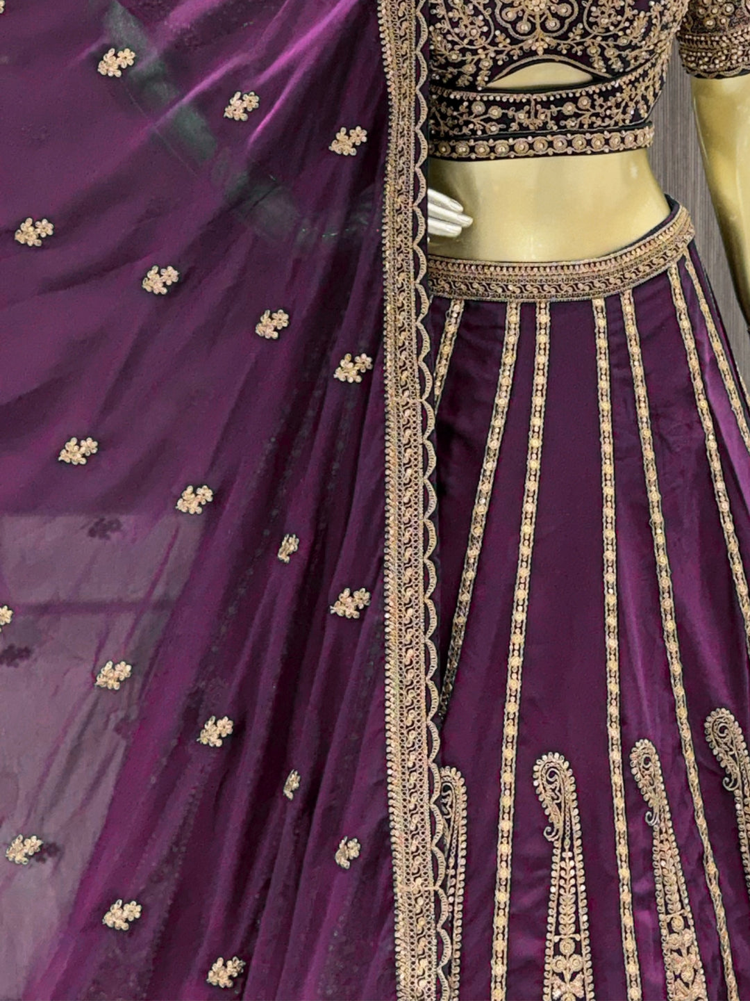 Georgette Lehenga Choli with Heavy Zari & Sequin Paisley Embroidery & Floral Buti Dupatta