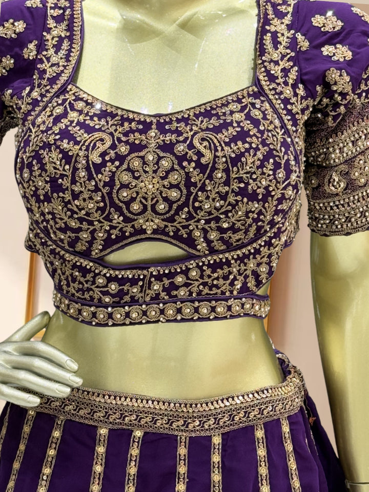 Georgette Lehenga Choli with Heavy Zari & Sequin Paisley Embroidery & Floral Buti Dupatta