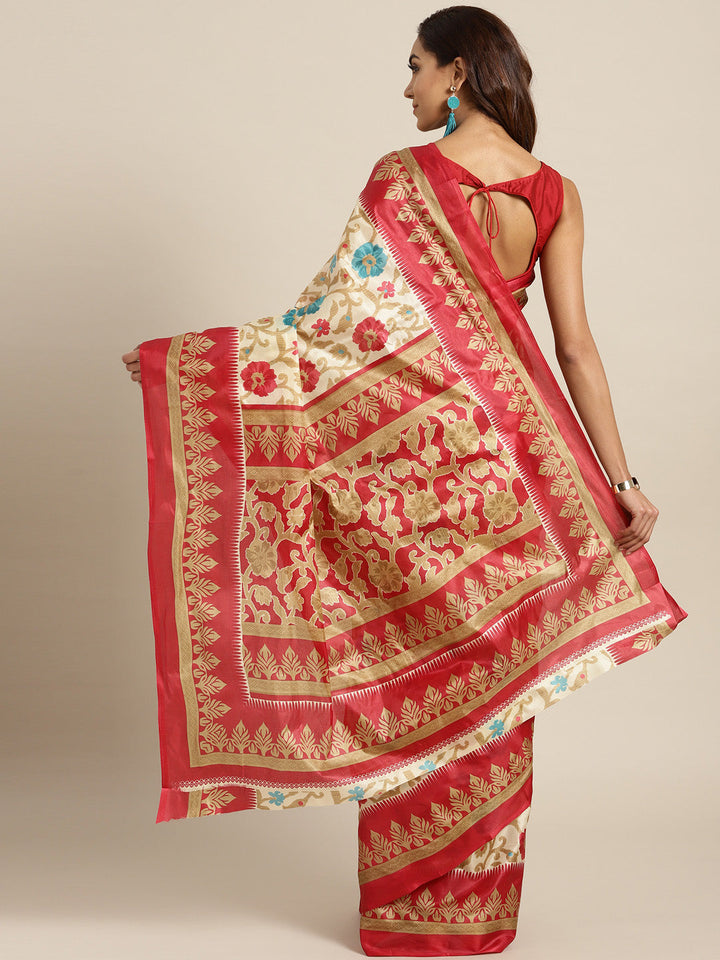 Printed Bhagalpuri Saree with Vibrant Contrast Floral Motifs