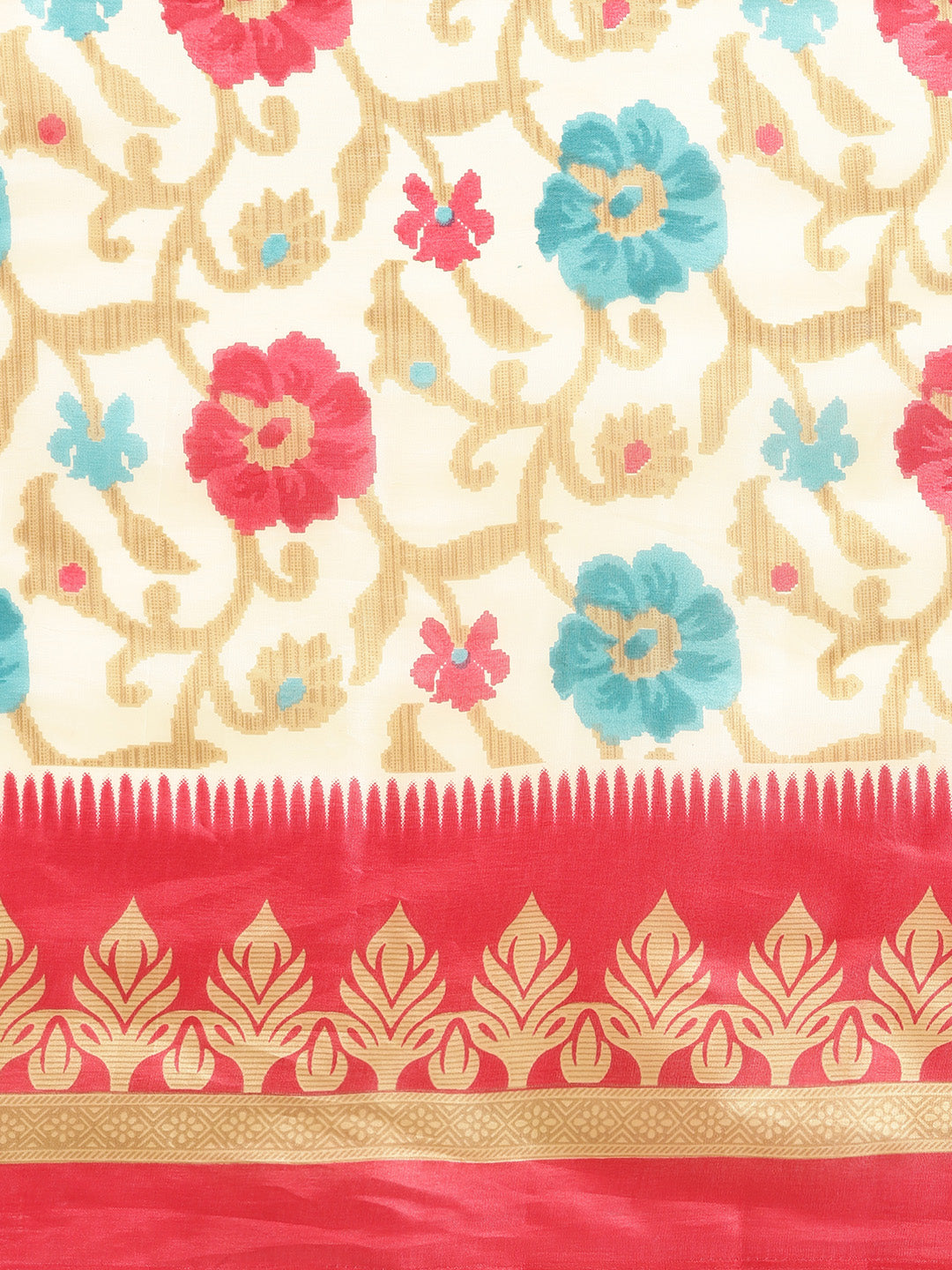 Printed Bhagalpuri Saree with Vibrant Contrast Floral Motifs