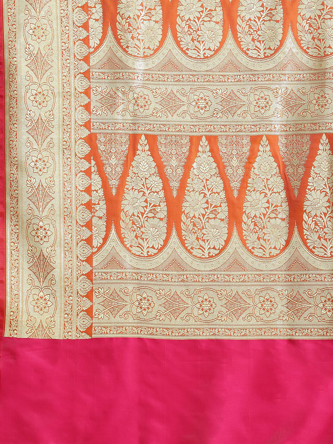 Mustard Kanjeevaram Wedding Silk Saree With Magenta Contrast Pallu