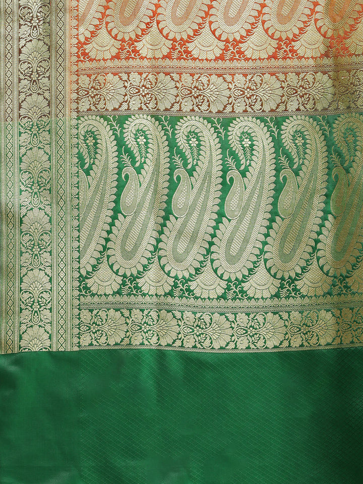 Rust Kanjeevaram Wedding Silk Saree With Traditional Contrast Pallu