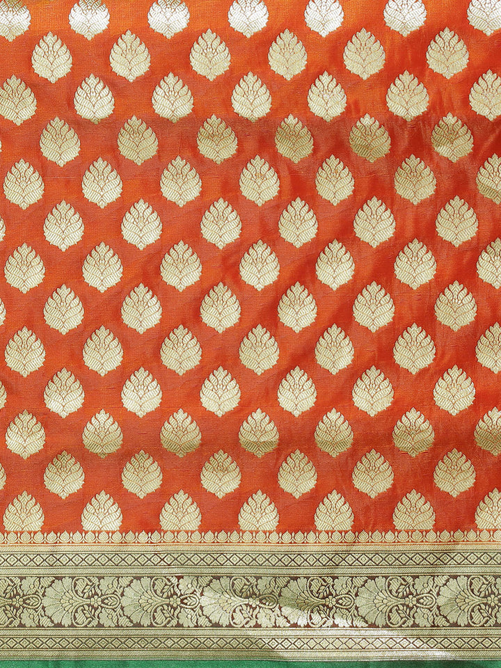 Rust Kanjeevaram Wedding Silk Saree With Traditional Contrast Pallu