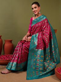 Chhabra 555 Rich Ikat Pochampally Silk Saree with Meenakari Weaving & Contrast Border 