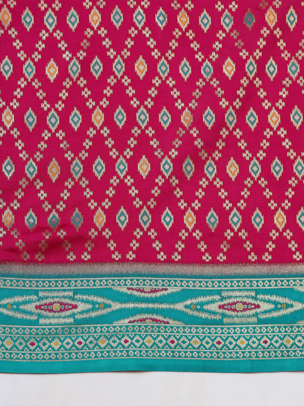 Rich Ikat Pochampally Silk Saree with Meenakari Weaving & Contrast Border