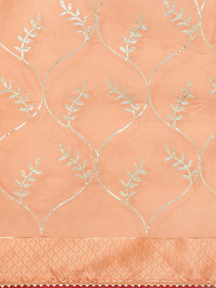 Peach Gota Patti Embroidery Chanderi Saree With Resham Gota Border