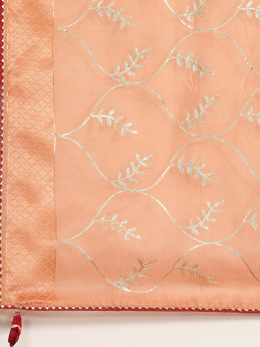 Peach Gota Patti Embroidery Chanderi Saree With Resham Gota Border