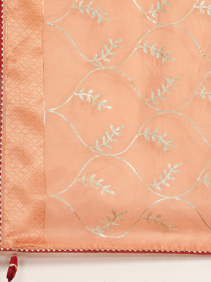 Peach Gota Patti Embroidery Chanderi Saree With Resham Gota Border