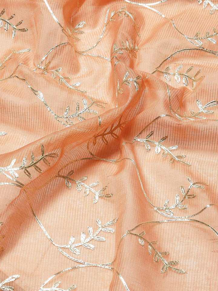 Peach Gota Patti Embroidery Chanderi Saree With Resham Gota Border