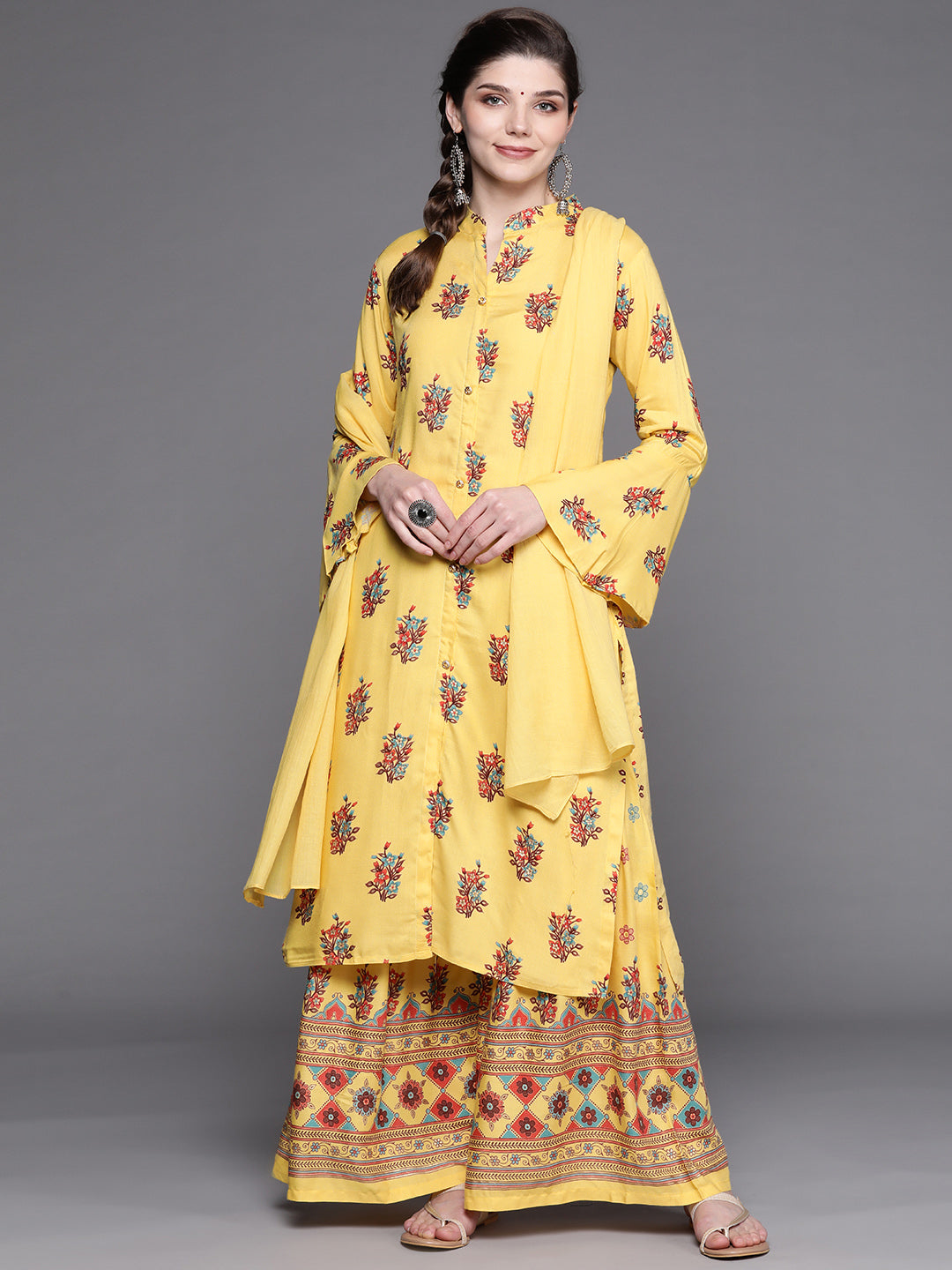 Floral Digital Print Kurta Sharara Set with Crystal Embellishments