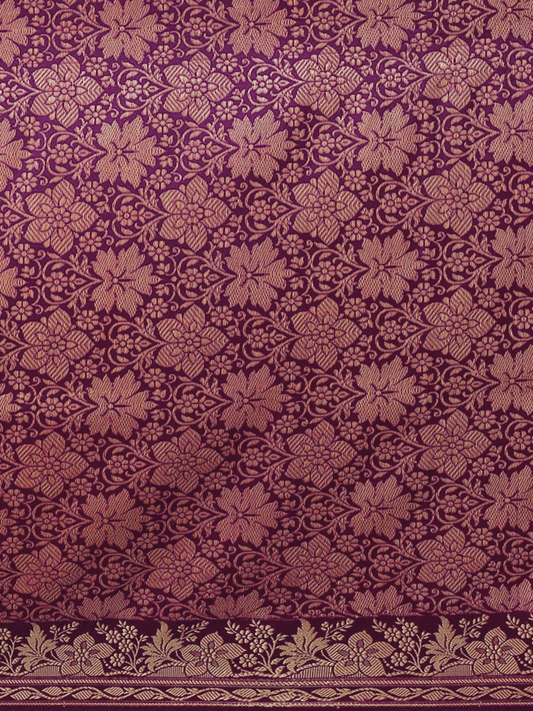 Deep Purple Solid Banarasi Silk Saree with Zari Woven Floral Border