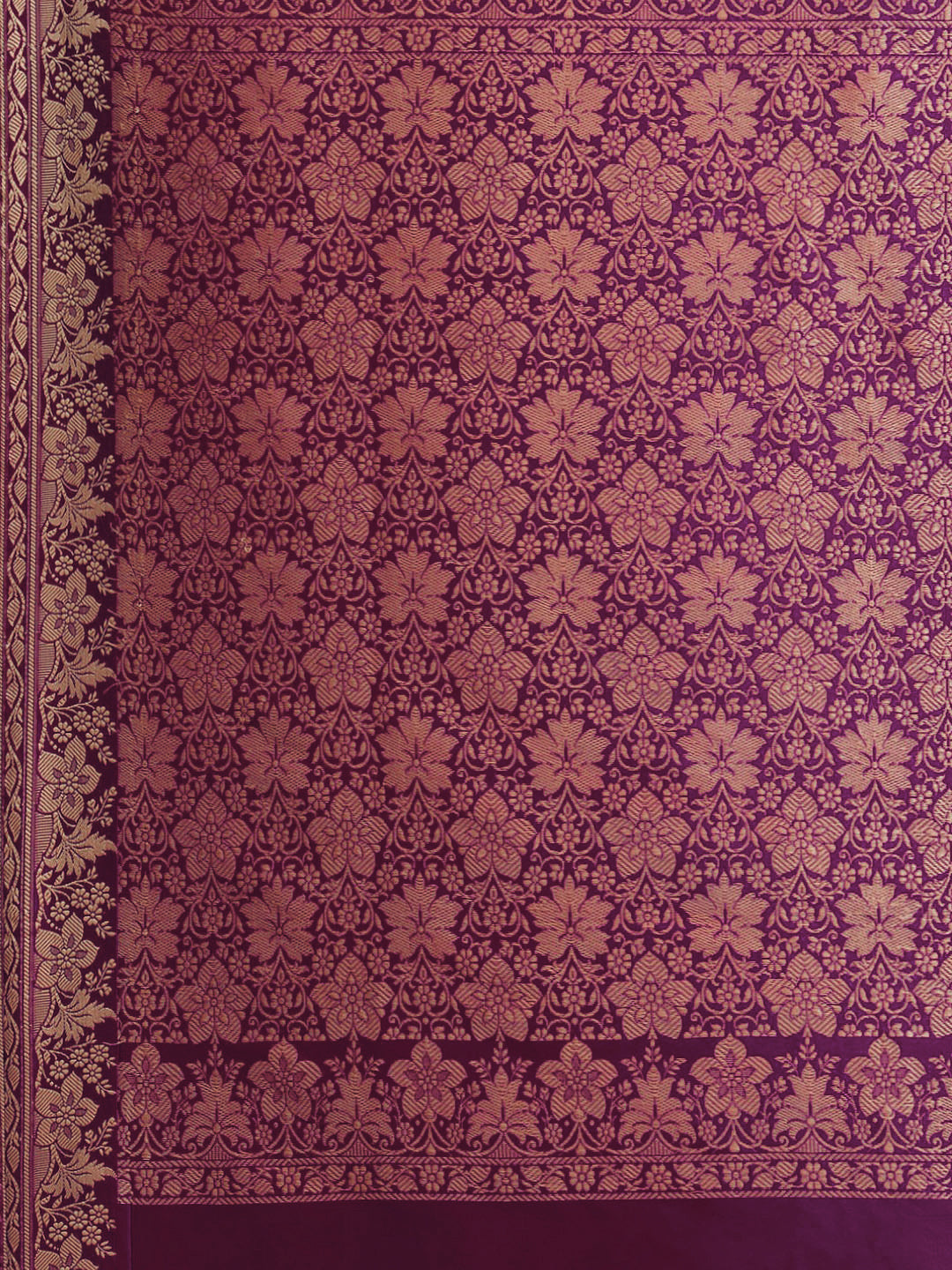 Deep Purple Solid Banarasi Silk Saree with Zari Woven Floral Border