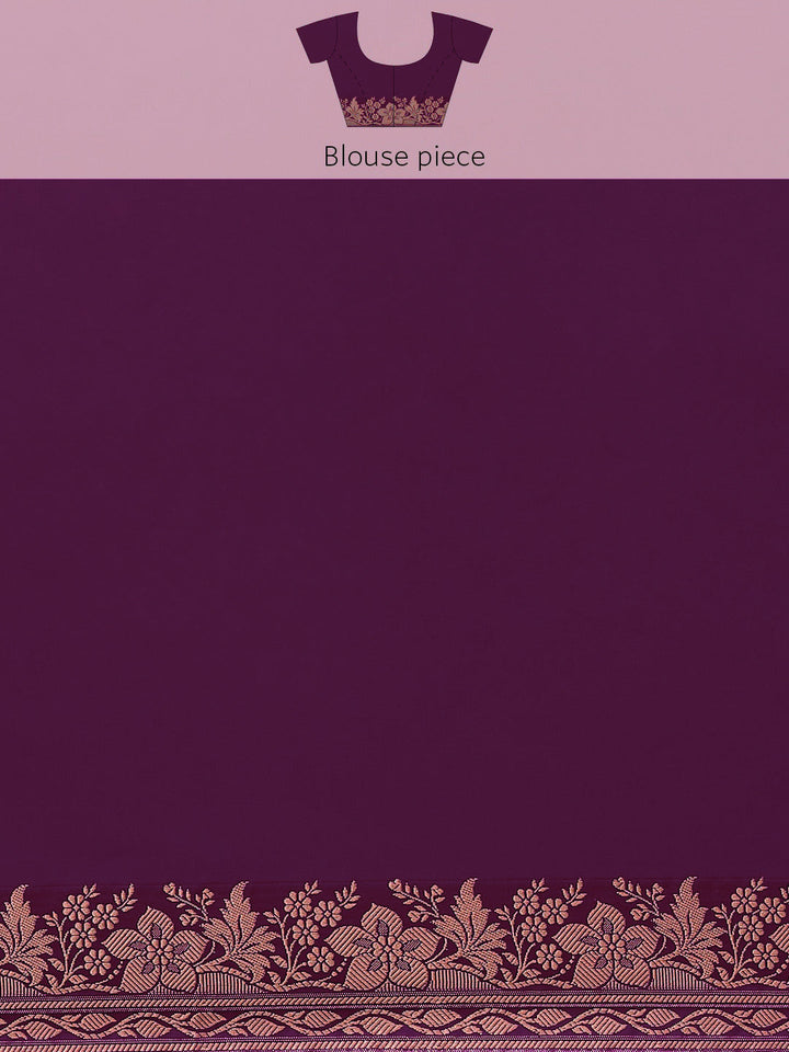 Deep Purple Solid Banarasi Silk Saree with Zari Woven Floral Border