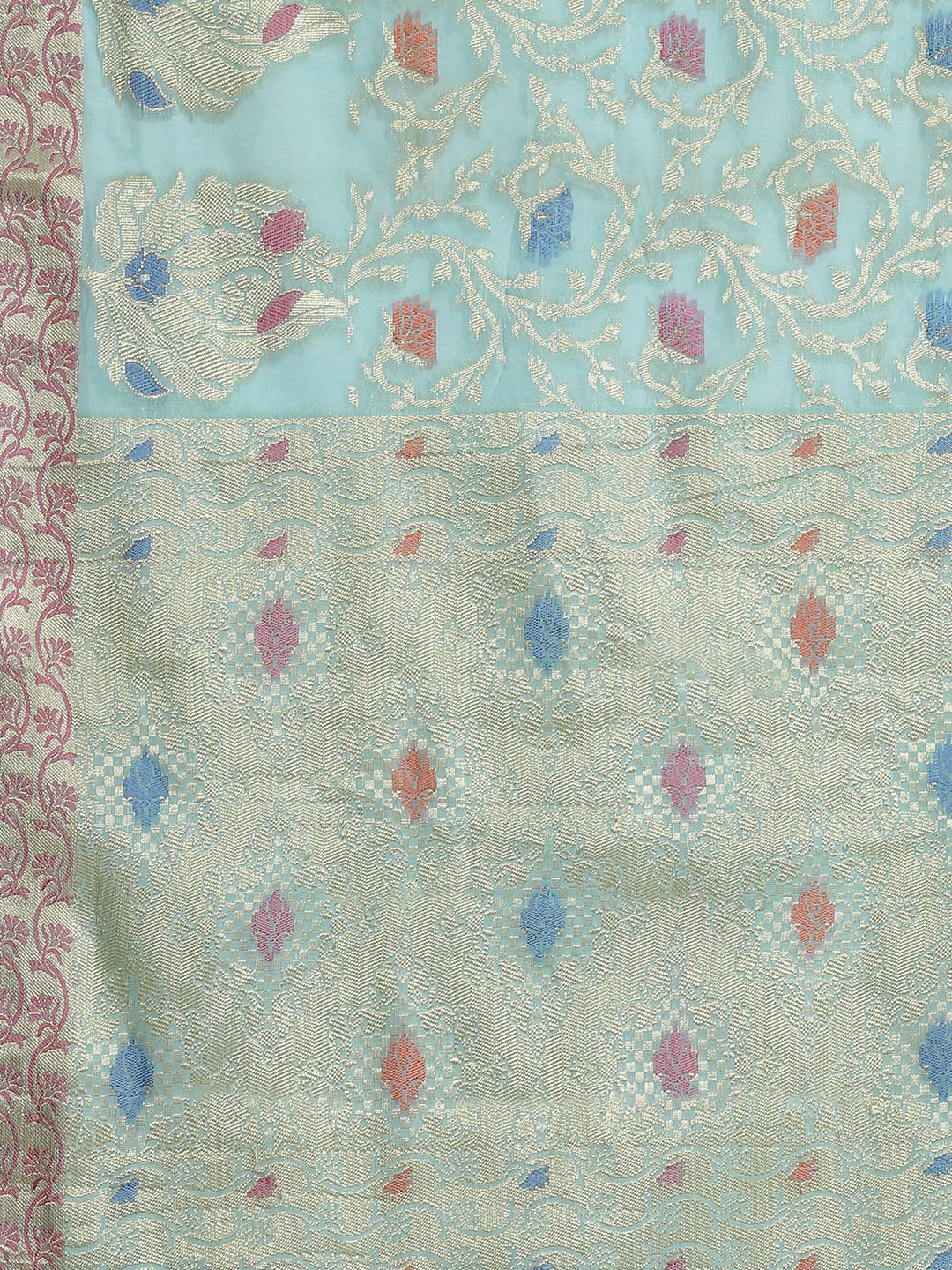 Turquoise Blue Jamdani Chanderi Saree with Resham Meenakari Weaving