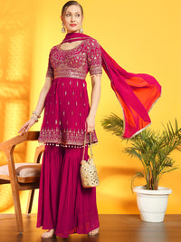 Chhabra 555 Heeramandi Inspired Festive Georgette Set with Choli Cut Peplum Kurta & Pleated Sharara