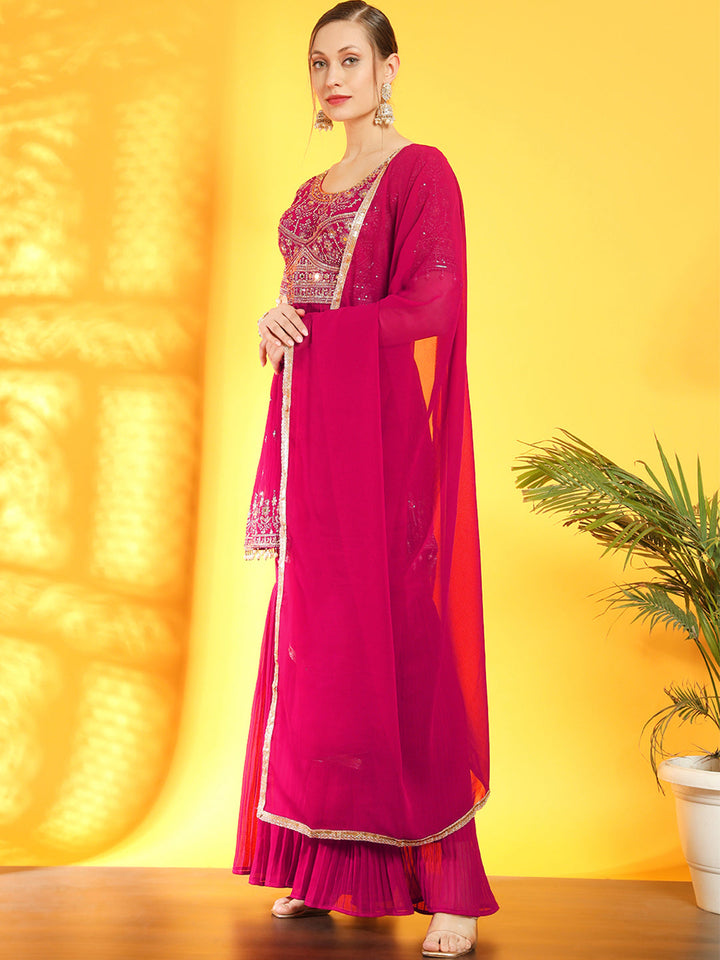 Heeramandi Inspired Festive Georgette Set with Choli Cut Peplum Kurta & Pleated Sharara