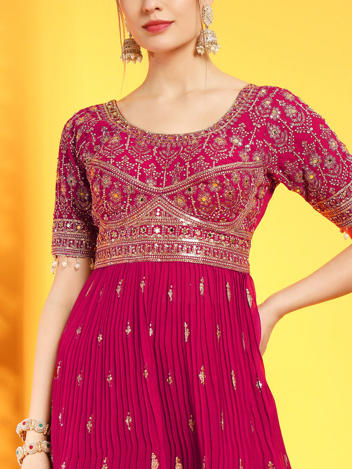 Heeramandi Inspired Festive Georgette Set with Choli Cut Peplum Kurta & Pleated Sharara