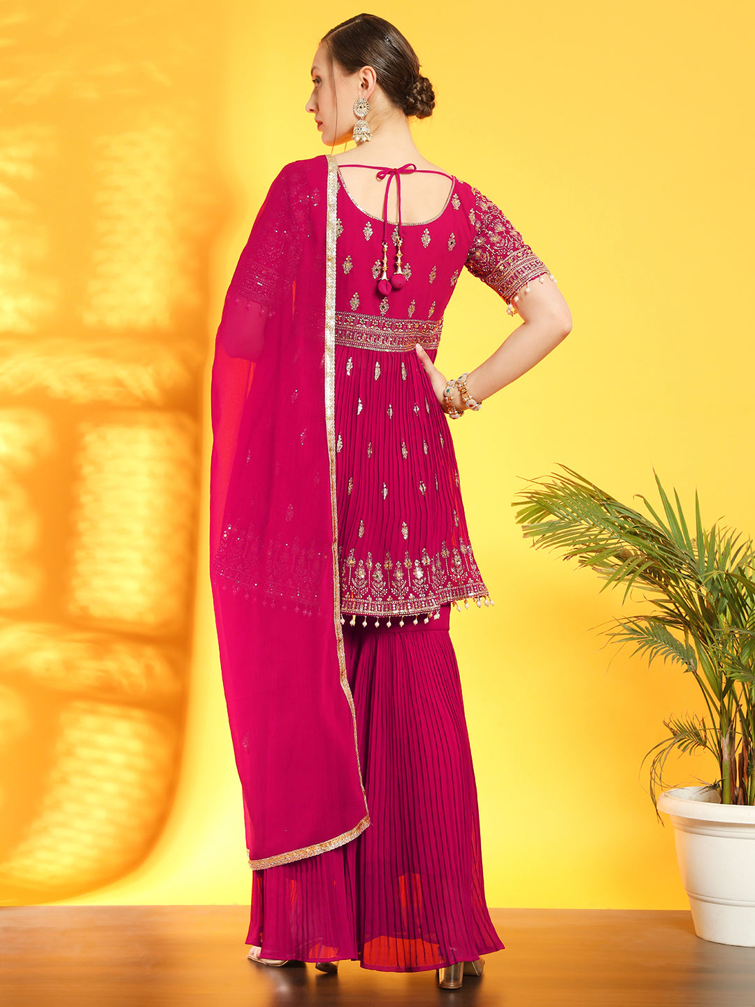 Heeramandi Inspired Festive Georgette Set with Choli Cut Peplum Kurta & Pleated Sharara