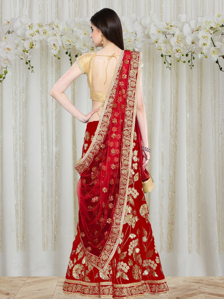 Maroon Velvet Heavy Embroidered Semi Stiched Lehanga Choli With Net Embroidered Dupatta