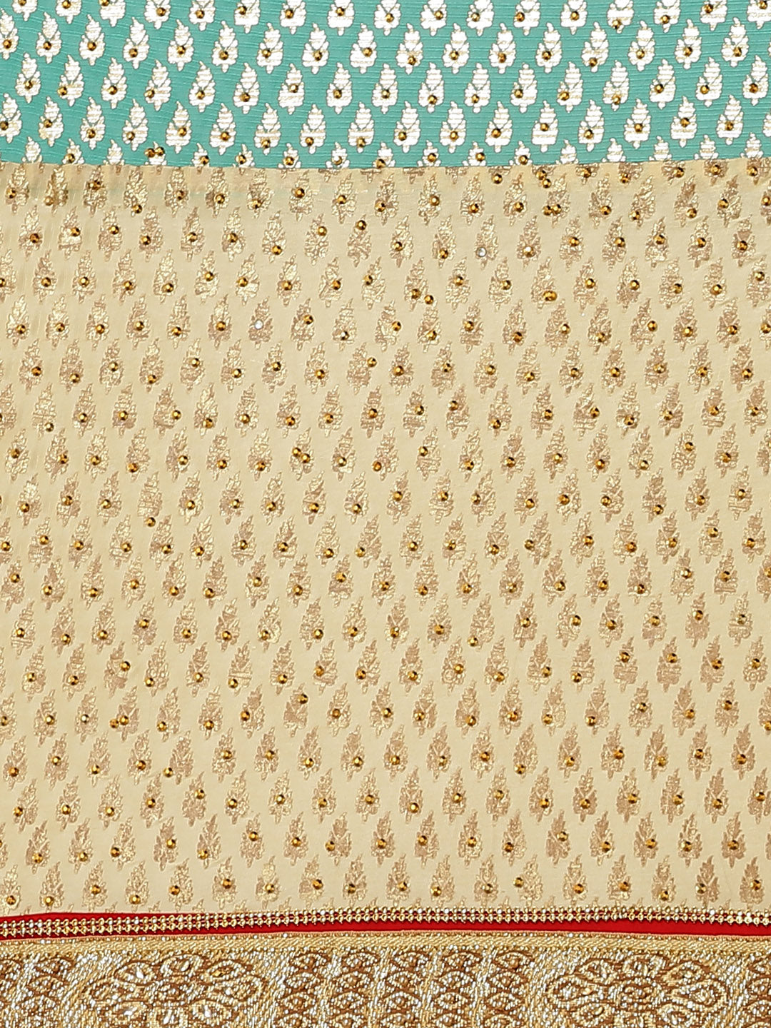 Foil print Beige Turquoise Blue Traditional Stone Embellished Saree with Fancy Border