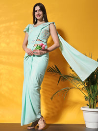 Chhabra 555 Ready to Wear Draped Belted Saree with Floral Sequin Embroidery & Assymetrical Sleeves