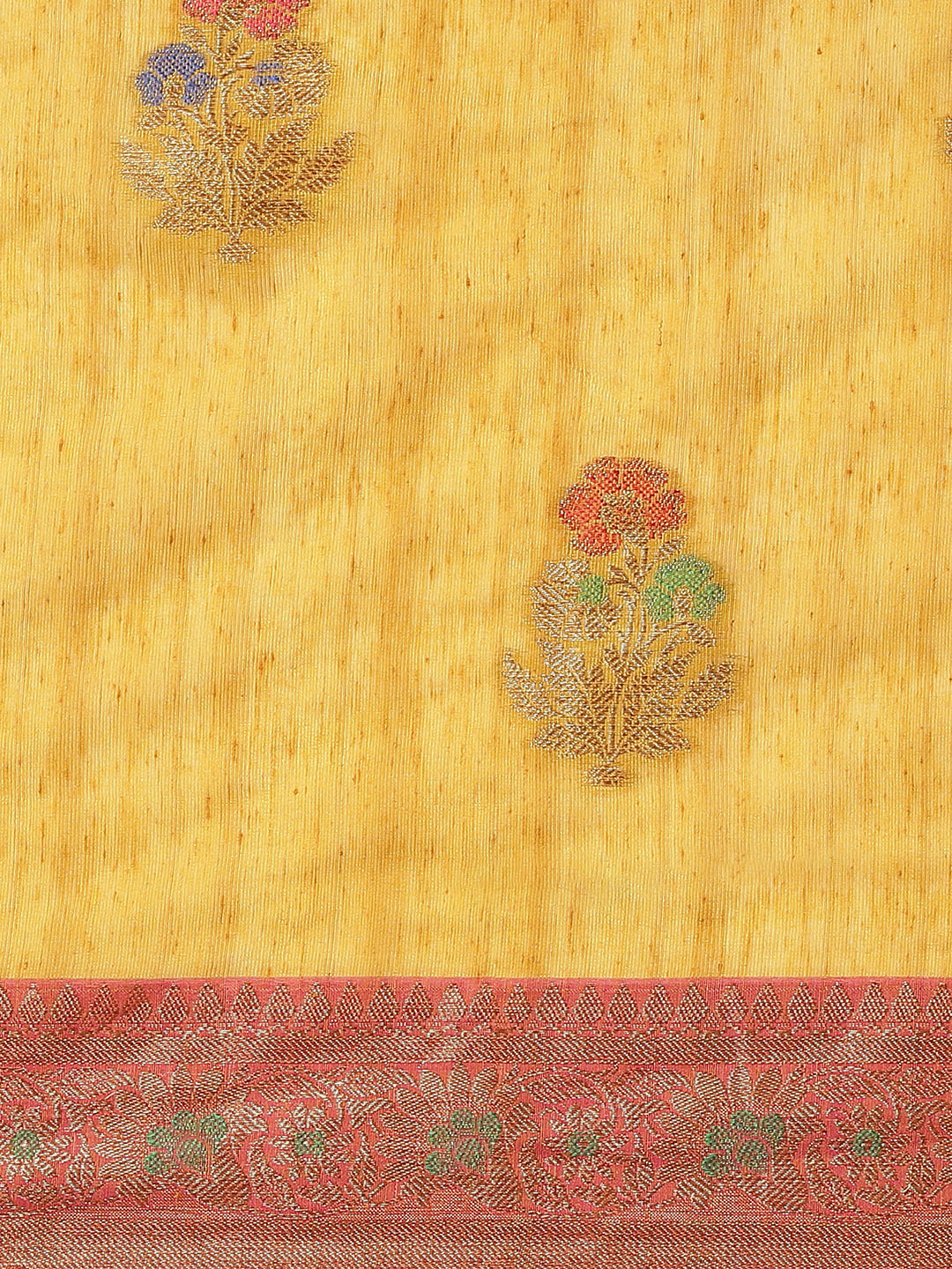 Mustard Silk Traditional Floral Meenakari Saree With Contrast Blouse