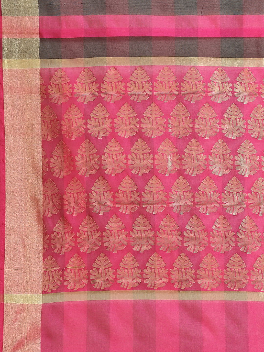 Mangalagiri Chanderi Silk Saree with Bright Pink Black Checkered pattern and Zari Pallu