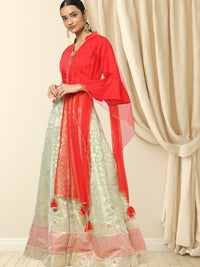 Brocade Kalidar Lehenga with Contemporary Bell Sleeved Crop top