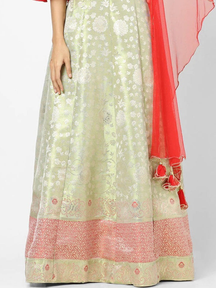 Brocade Kalidar Lehenga with Contemporary Bell Sleeved Crop top