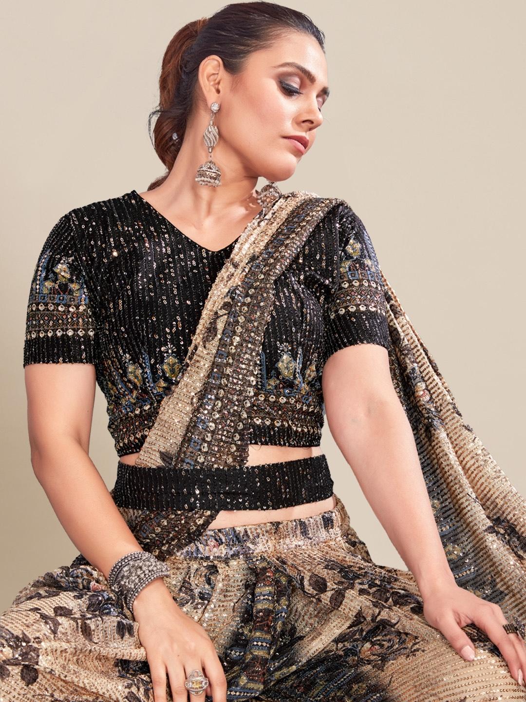 Pre Draped Stitched Floral Digital Print Dhoti Saree with Belt